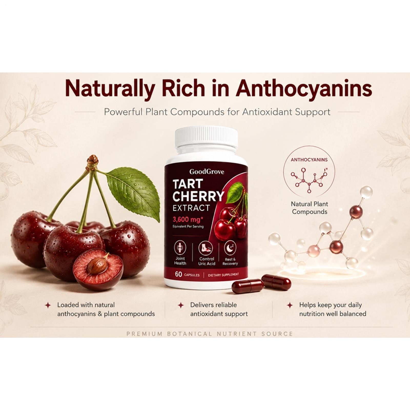 Good Grove Tart Cherry Extract,Goodgrove Tart Cherry Cold Extracted,60 Capsules