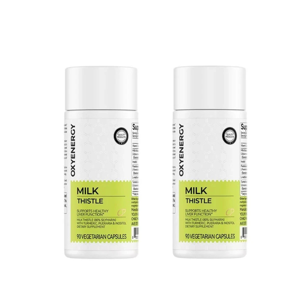 OXYENERGY Milk Thistle Liver Support 2-Pack Silymarin Turmeric 180 Veggie Caps