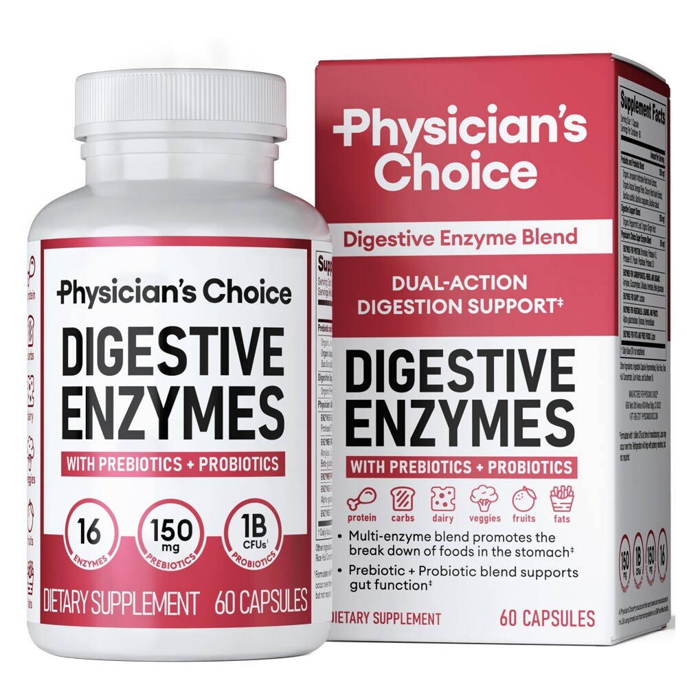 Physician’s CHOICE Digestive Enzymes – Multi Enzymes, Organic Prebiotics – 60 CT