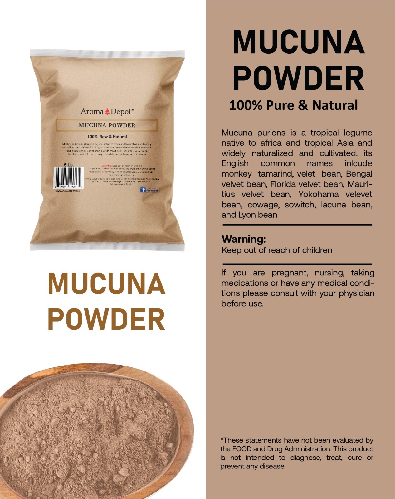 2 lb. Mucuna Pruriens Bean Extract Powder Haba del Terciopelo Raw JAR