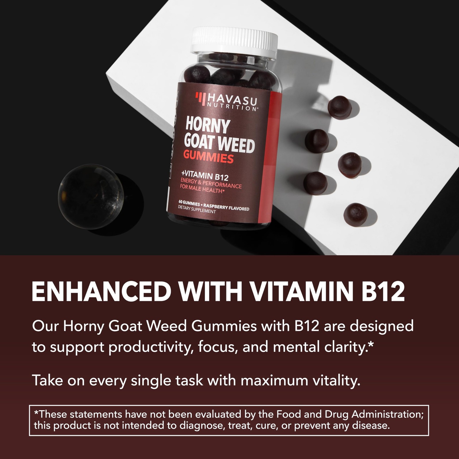 Horny Goat Weed Gummies with Vitamin B12 – Energy, 60 Count (Pack of 1)