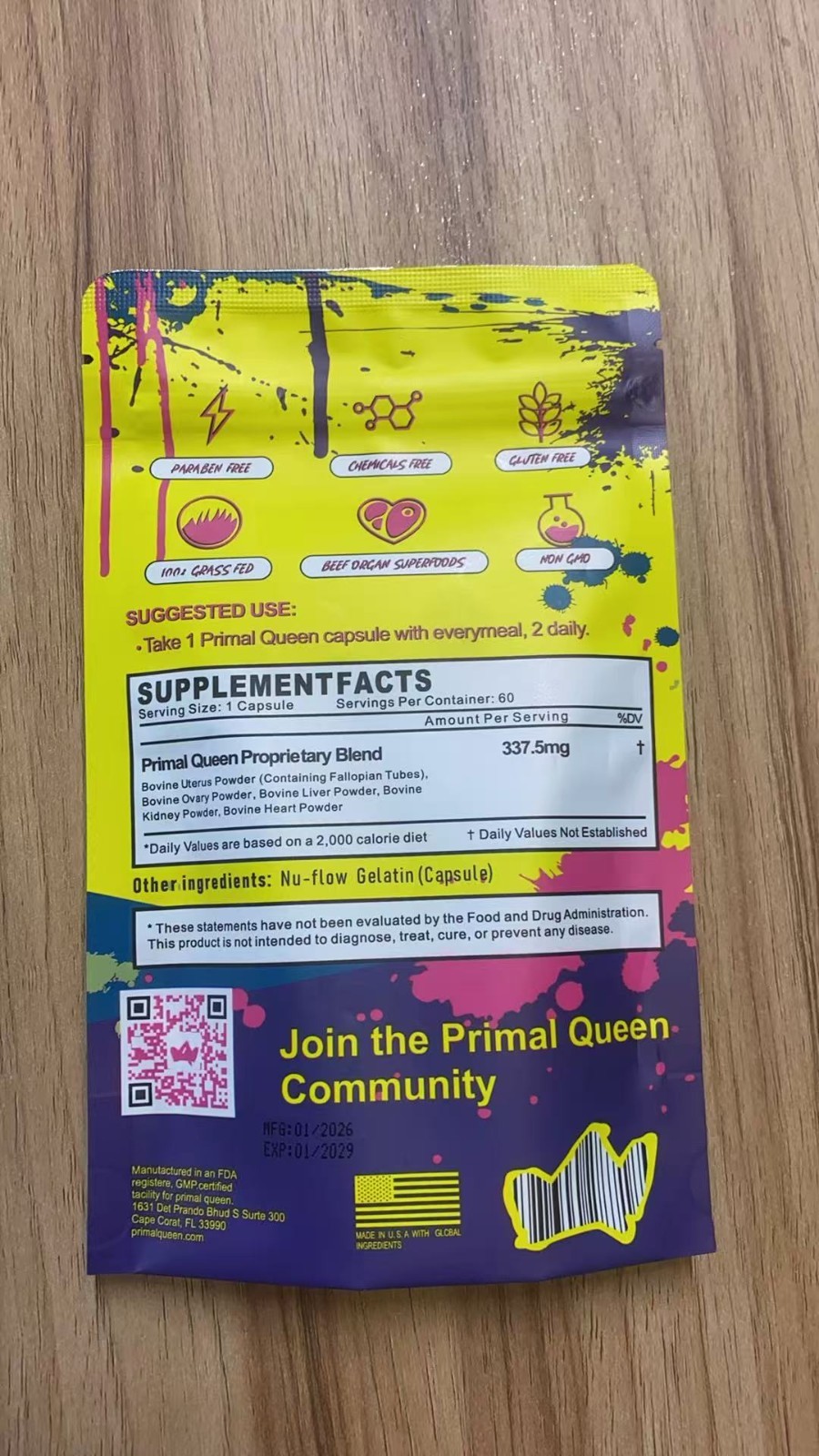 3PCS Primal Queen Supplement for Women 60 CountsBeef Organ Free Shipping !