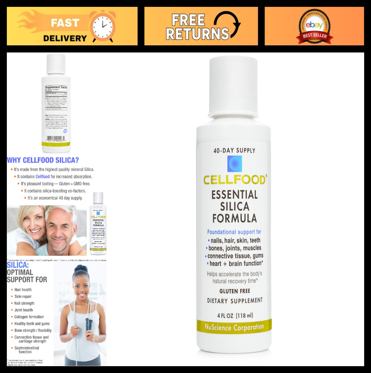 Anti-Aging Silica Liquid – 4 fl oz – Supports Bones, Joints, Hair, Skin & Nails