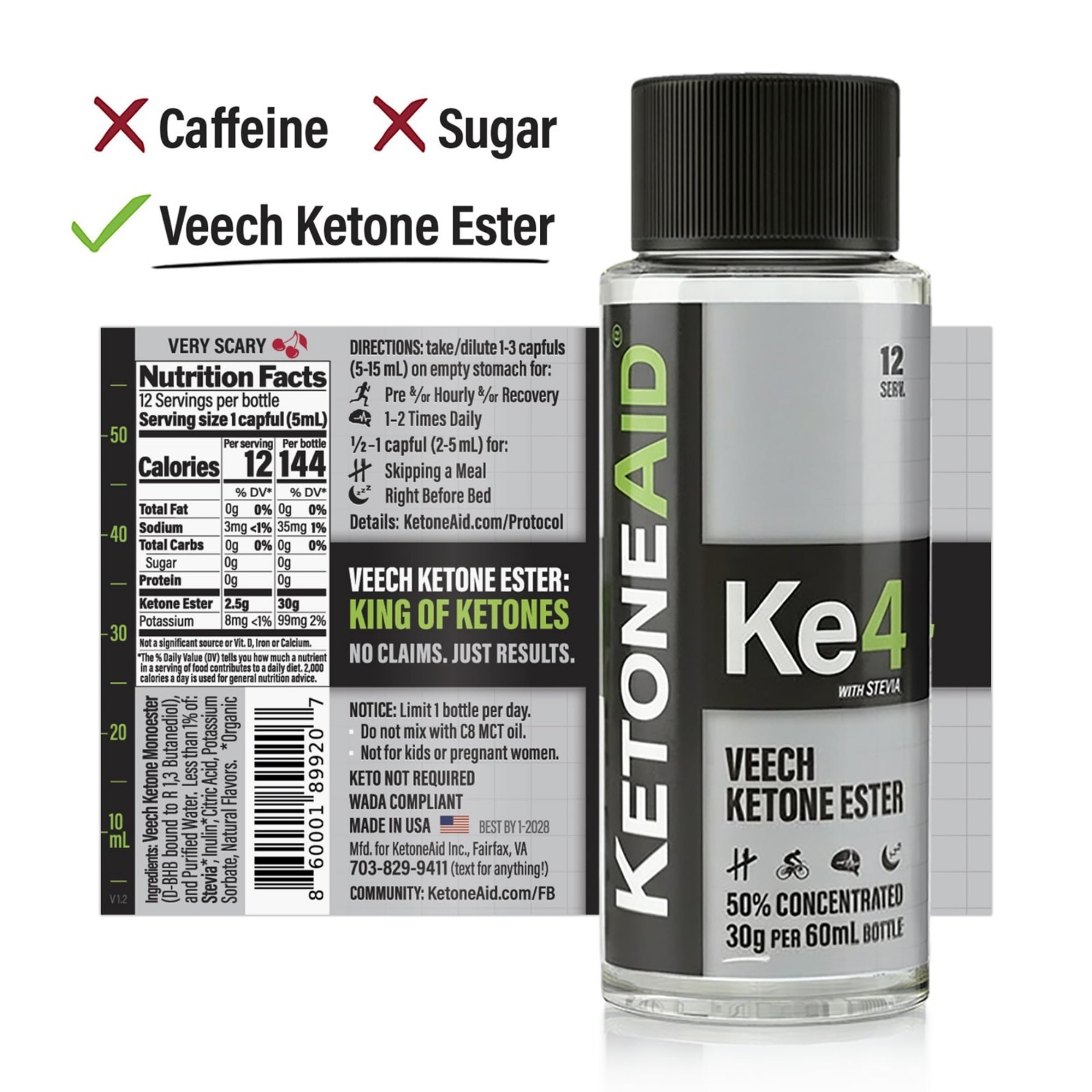 Exogenous Ketone Ester Concentrate – No Sugar, No Caffeine, 12 Servings (3 Pack)