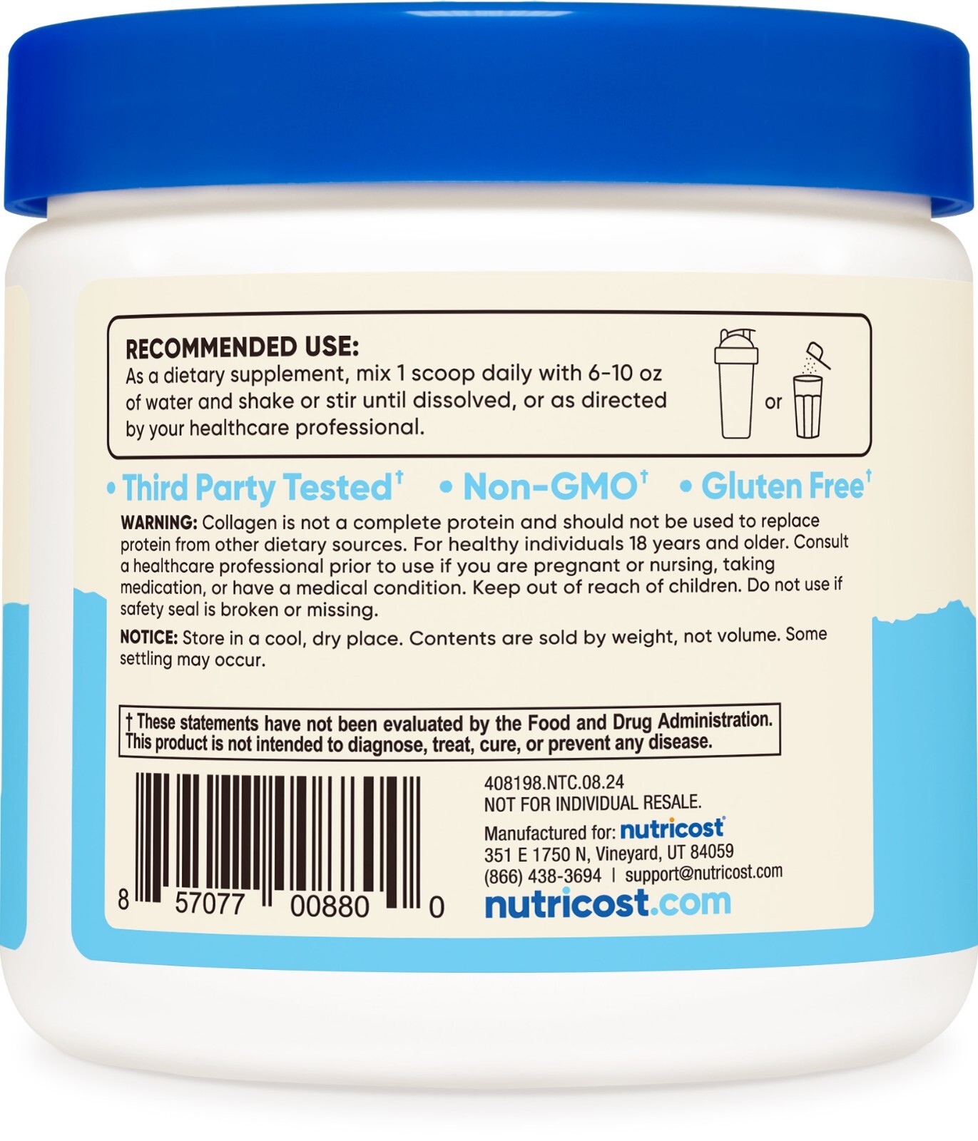 Nutricost Grass-Fed Collagen Powder 4 oz (Unflavored) – Gluten Free and Non-GMO