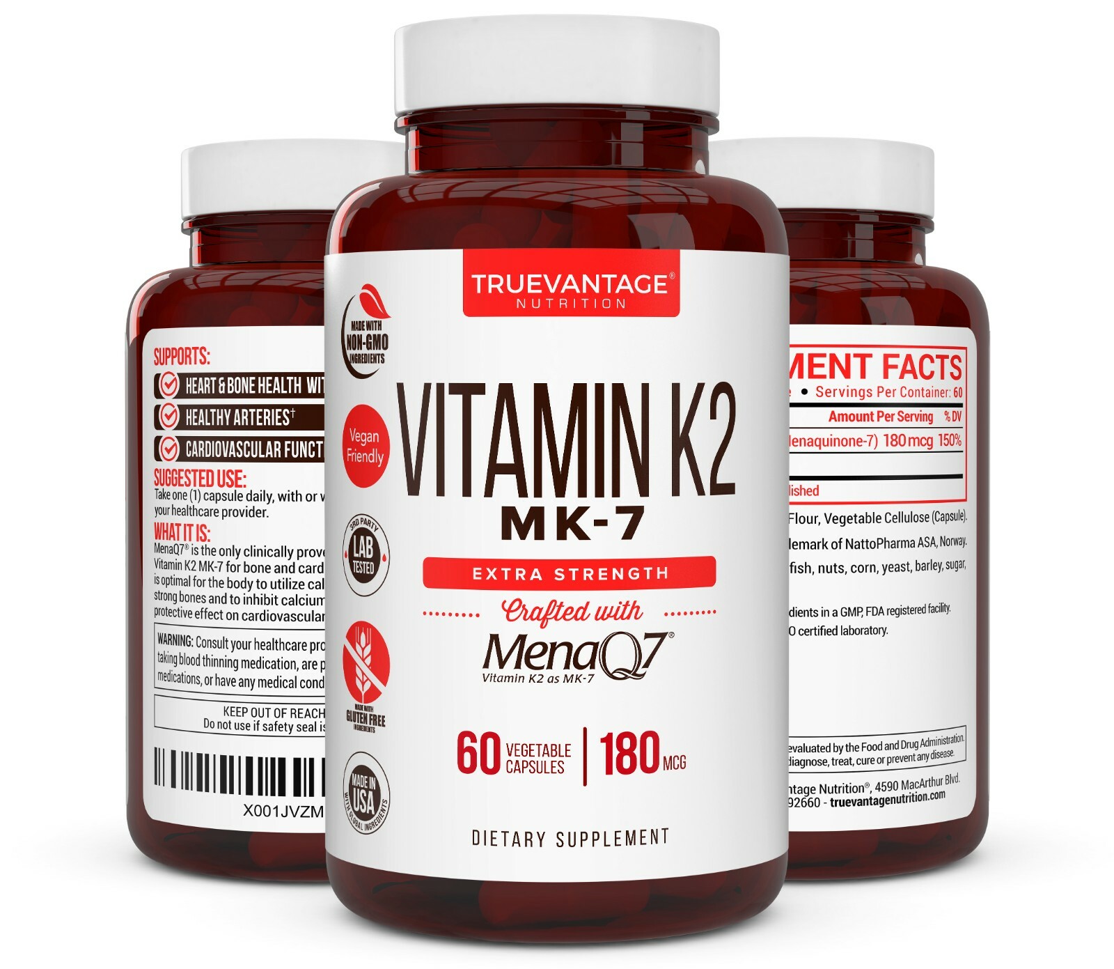 Vitamin K2 Supplement 180mcg -Vitamin K2 MK7 Supports Bone & Heart Health