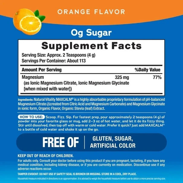 2PAKC CALM Magnesium Powder | 16 Oz | Orange Flavor | Vegan (free ship)