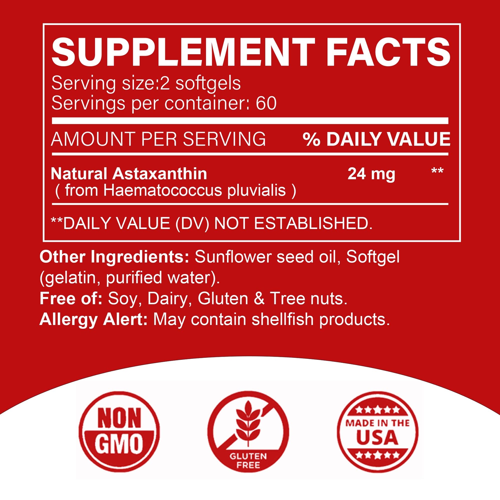 Astaxanthin 24mg – Haematococcus Pluvialis, Cellular Protection, Antioxidant