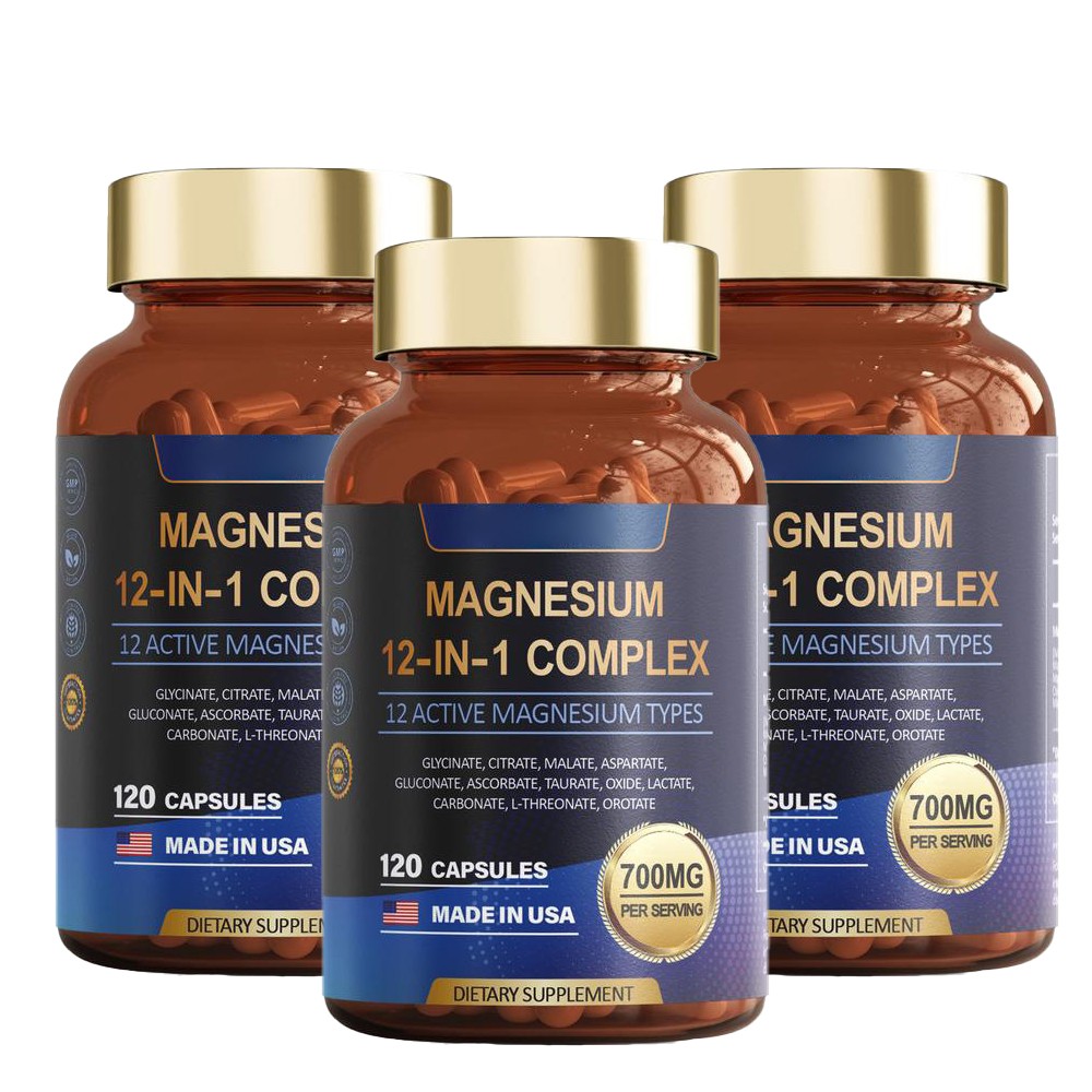 1-3 PACK Magnesium Complex 700mg 12 in 1 Magnesium Supplement with 120 counts-+