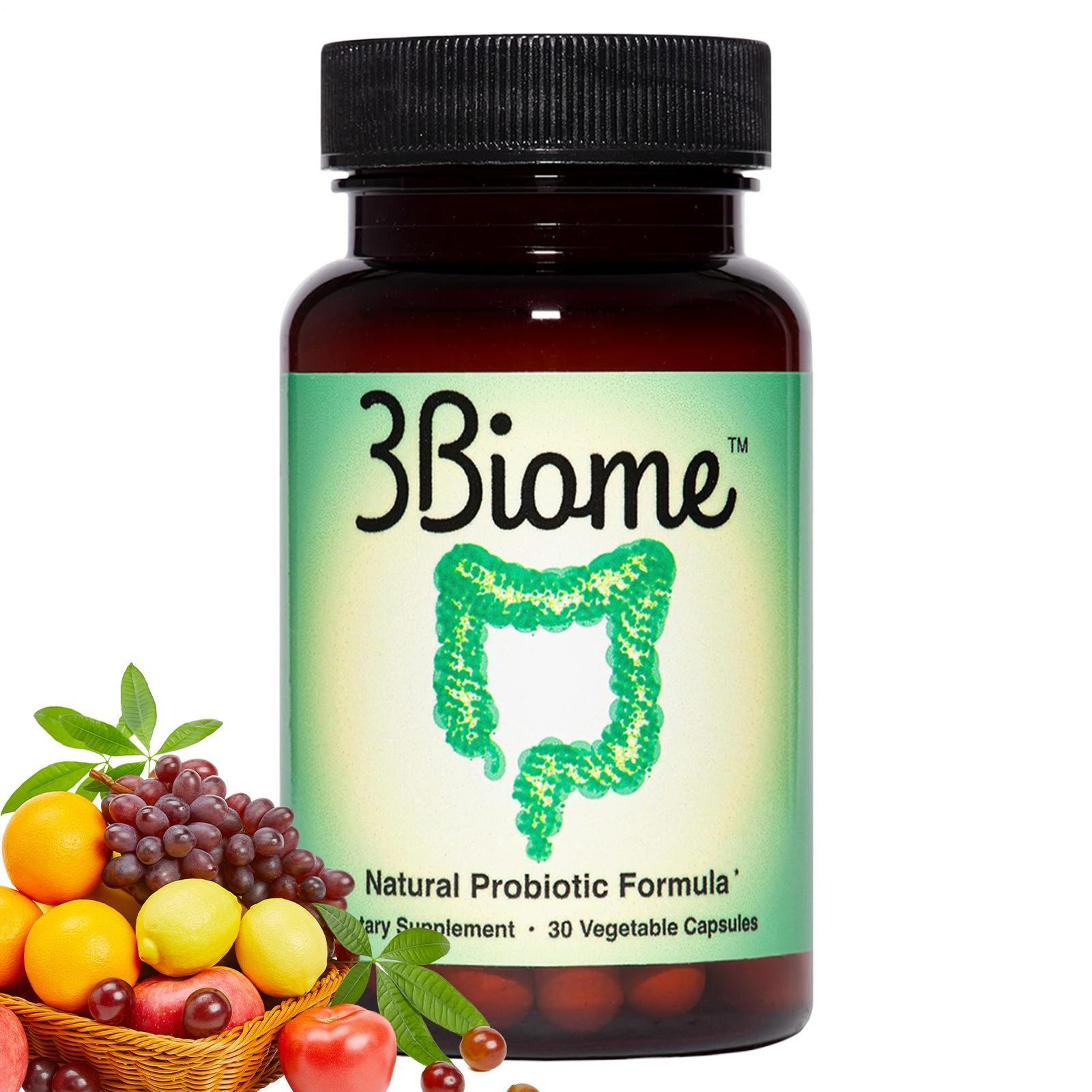 3Biome Natural Probiotic Dietary Supplement Non-GMO & Gluten Free, 30 Vegan Caps