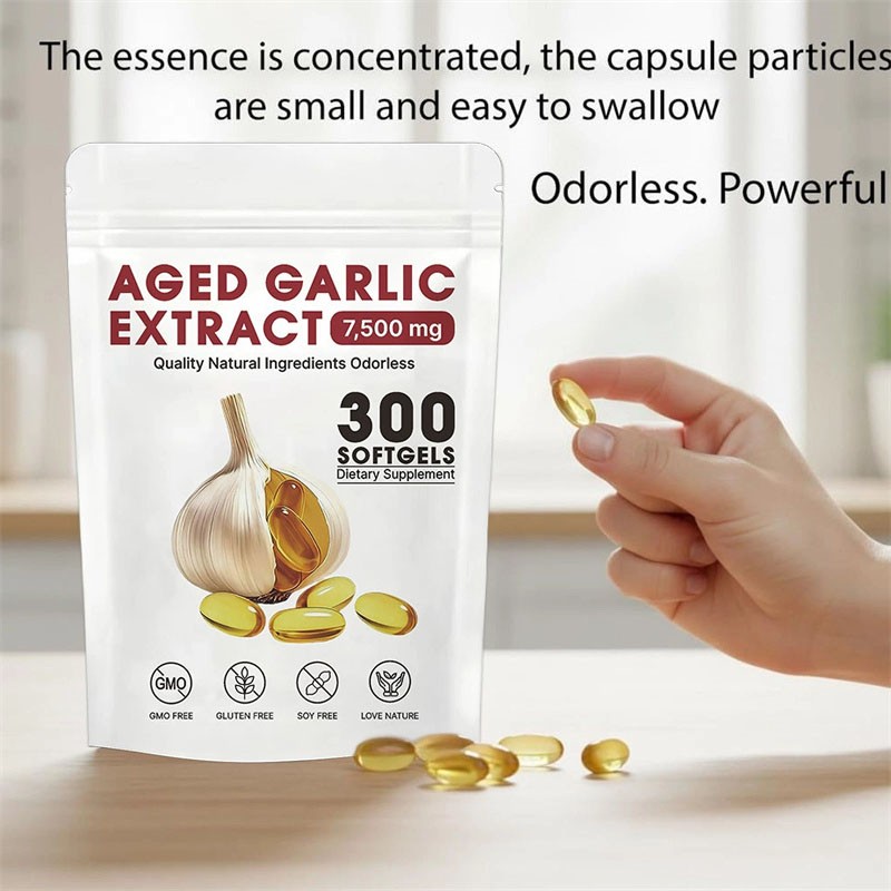 USA Odorless Garlic 7500mg Per Servings, 300 Softgels 2 Years Aged Garlic Extra