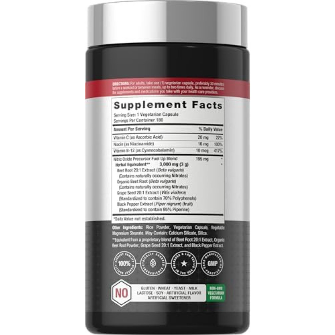 Nitric Oxide Beet Root Capsules | With Nitrates | 180 Count | by Horbaach