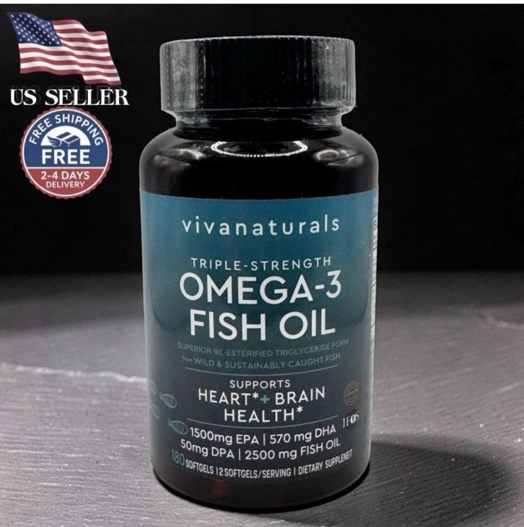 Vivanaturals Omega 3 Fish Oil Supplement 2500 mg Fish Oil 180 Softgels | Unisex