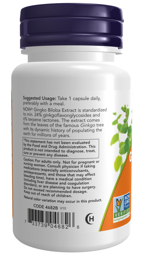 NOW FOODS Ginkgo Biloba Double Strength 120 mg 200 Veg Capsules Exp 2027