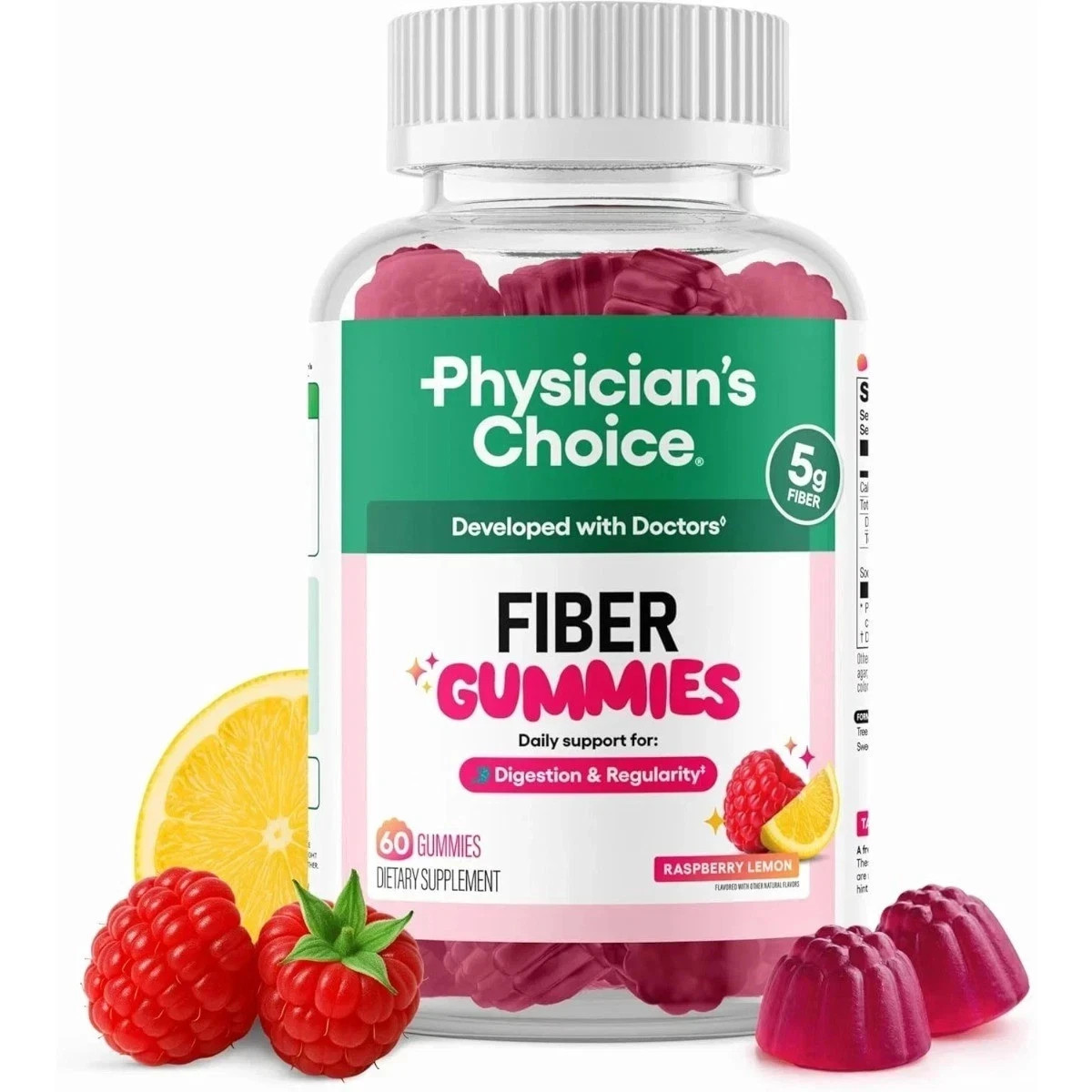 Physician’S Choice Fiber Gummies for Digestive Health & Regularity – Raspberry L