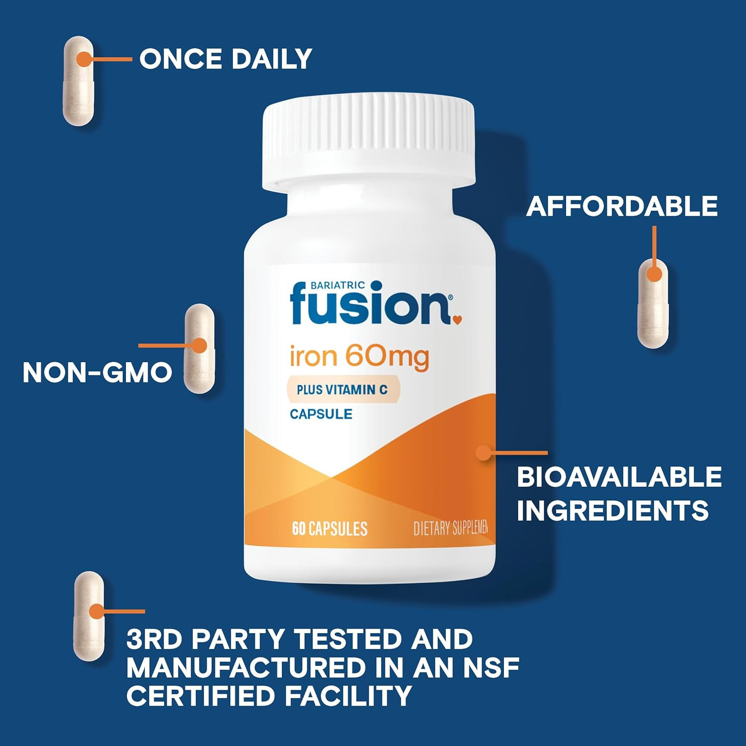 Iron Supplement 60Mg with Vitamin C | Easy to Swallow Capsule | Ferrous Fumar…