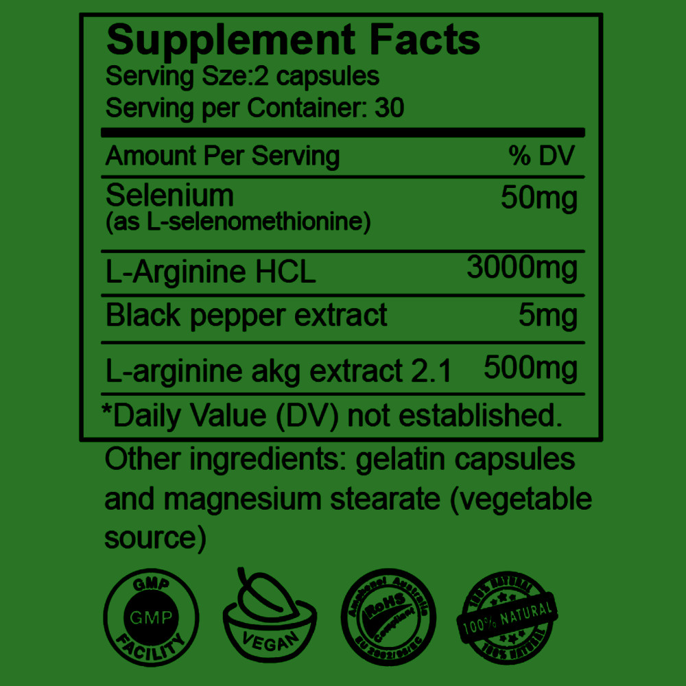 Nitric Oxide Booster L-Arginine, L-Citrulline 3000mg 60 Caps HIGHEST POTENCY