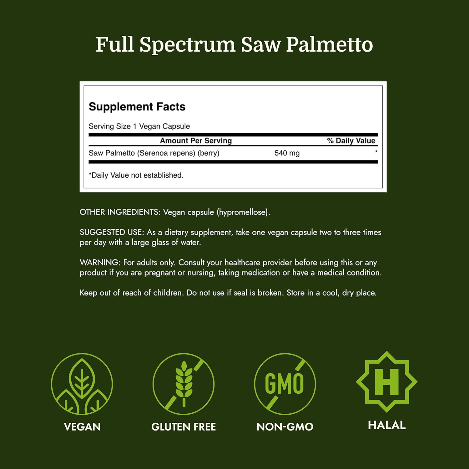 Saw Palmetto Full Spectrum Herbal Supplement for Men Seeking Prostate, Hair, and