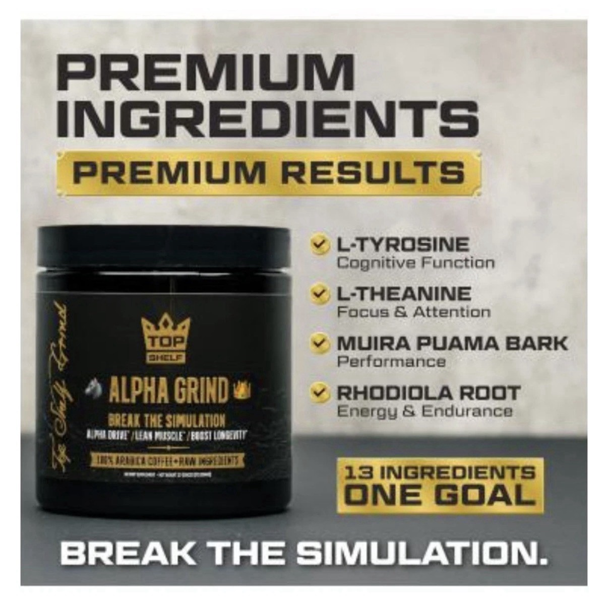 Alpha Grind Instant Maca Arbica Coffee/Supplement, 2.1 oz Exp 9/27 32 Count