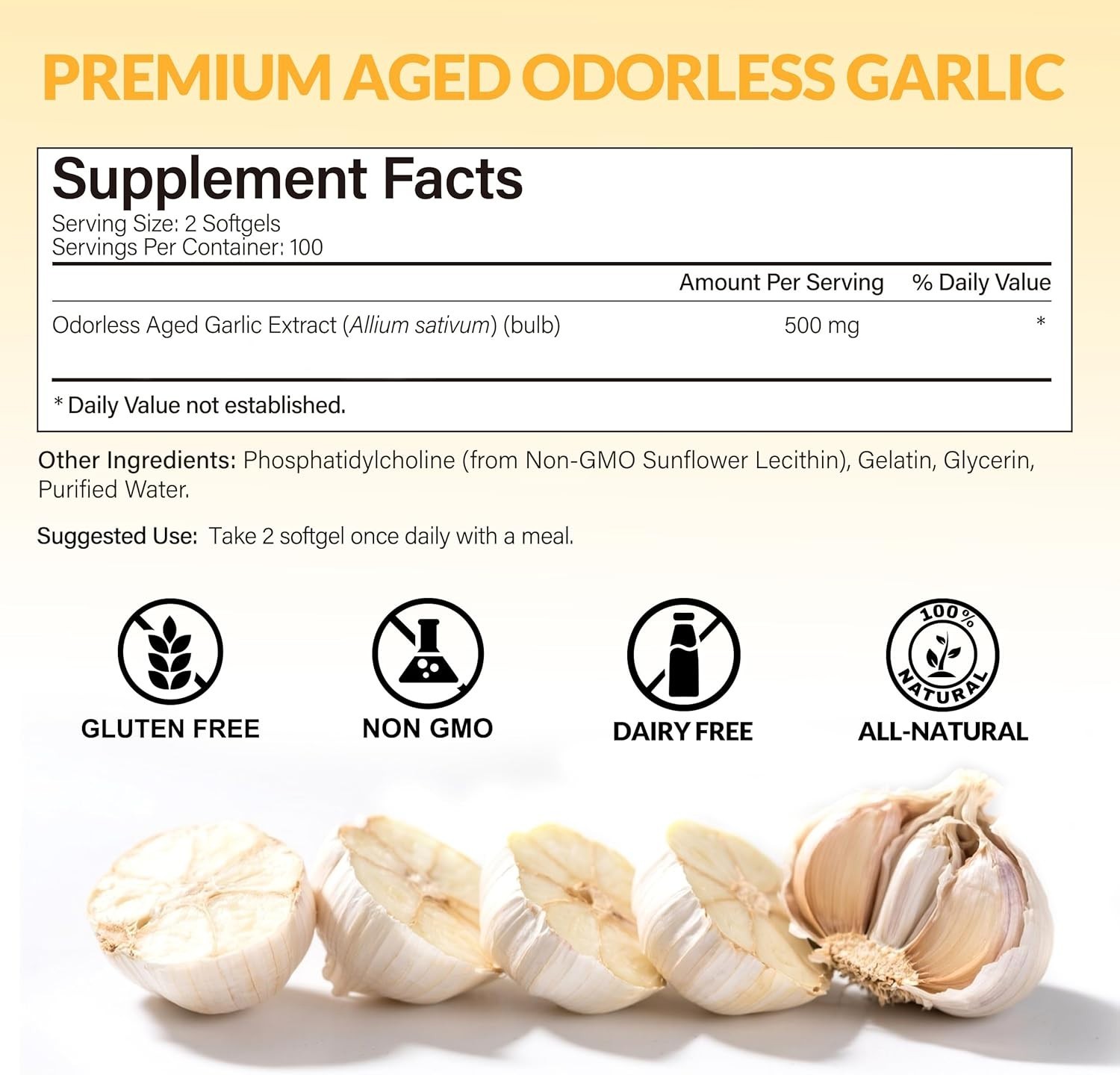 Obill NuTrance Aged Garlic Extract, Odorless Organic Garlic Supplements, 2 Years