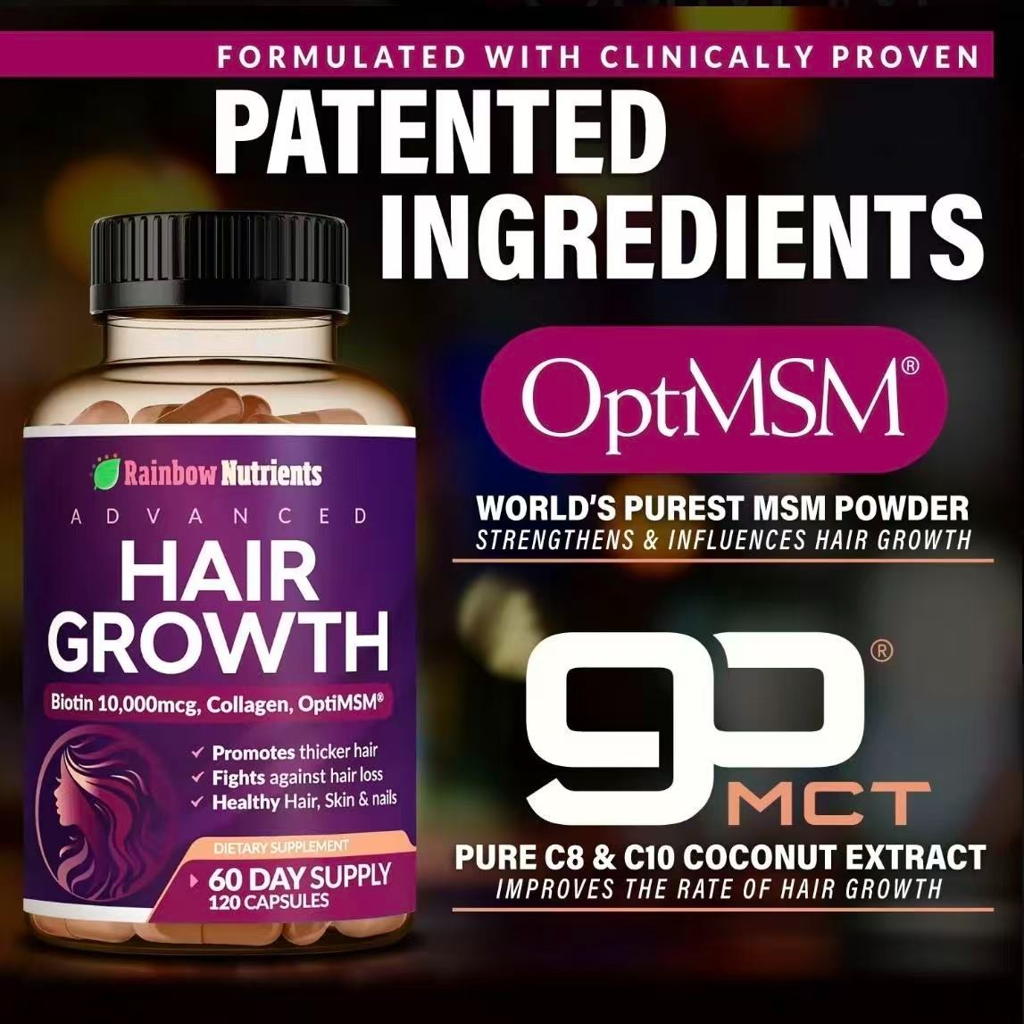 24-in-1 Advanced Hair Growth Vitamins Biotin 10,000mc9,Collagen,Patented OptiMSM