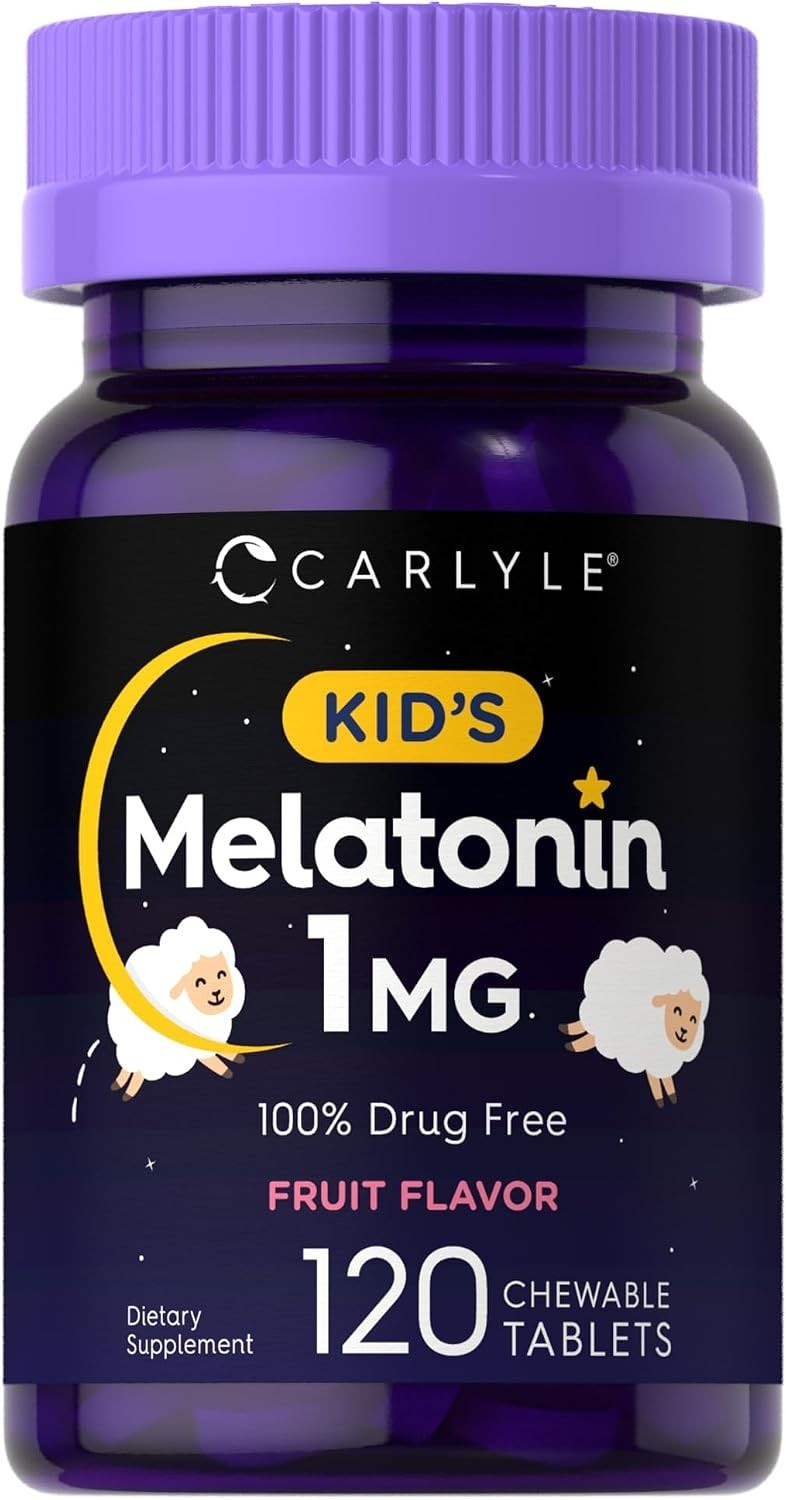 Carlyle Kids Melatonin 1mg 120 Chewable Tablets Fruit Vegetarian Gluten Free Non