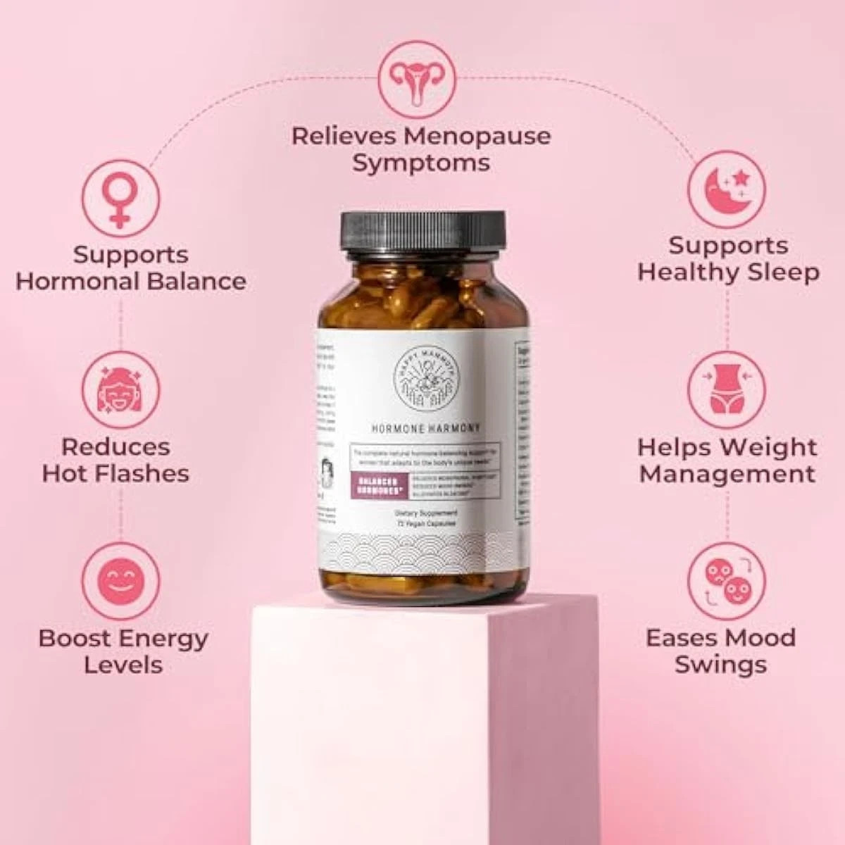 2X Happy Mammoth Hormone Harmony Natural Hormonal Support for Women 72 Capsules