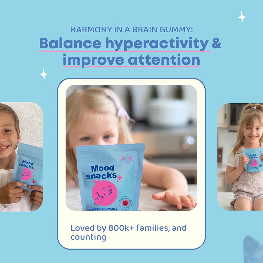 Mood Snacks Kids Saffron Gummies, Natural Support Supplements Offer Mood Berries