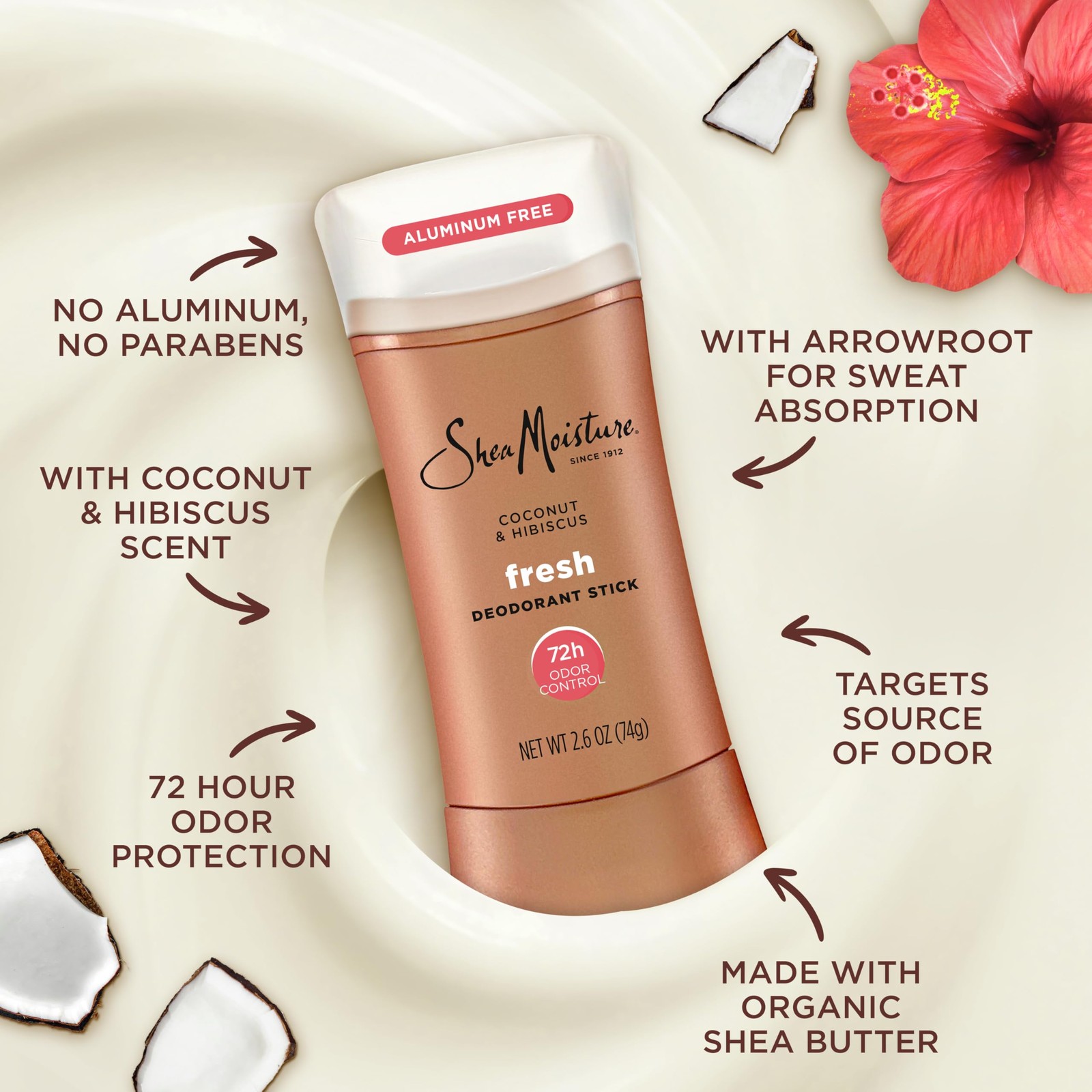 SheaMoisture Deodorant Stick 72h Odor Control Coconut & 2.6 Ounce (Pack of 1)