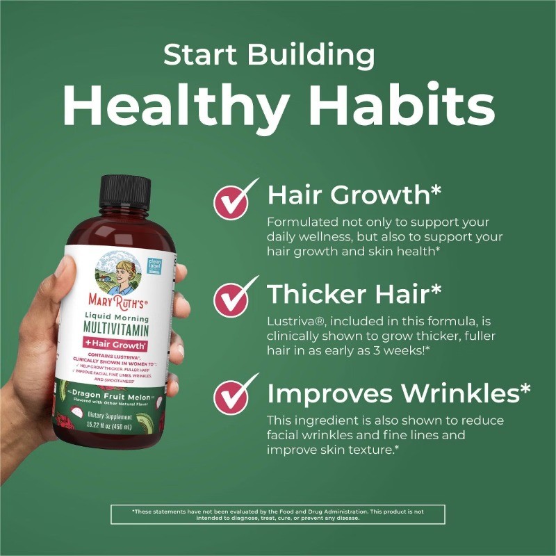 MaryRuth’s Liquid Morning Multivitamin + Hair Growth – Dragonfruit – 15.22 fl oz