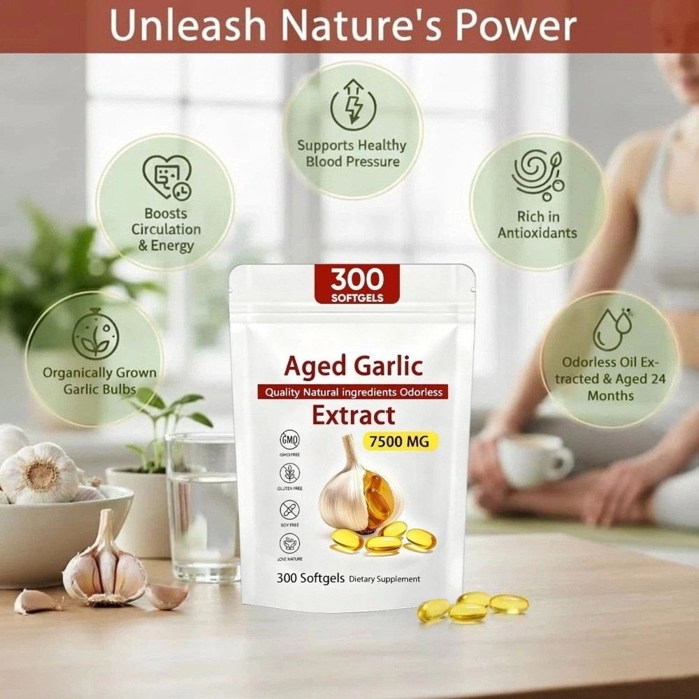 Elare Aged Garlic Extract, 300 Softgels, 7500mg Odorless | Heart & Immune pack 1
