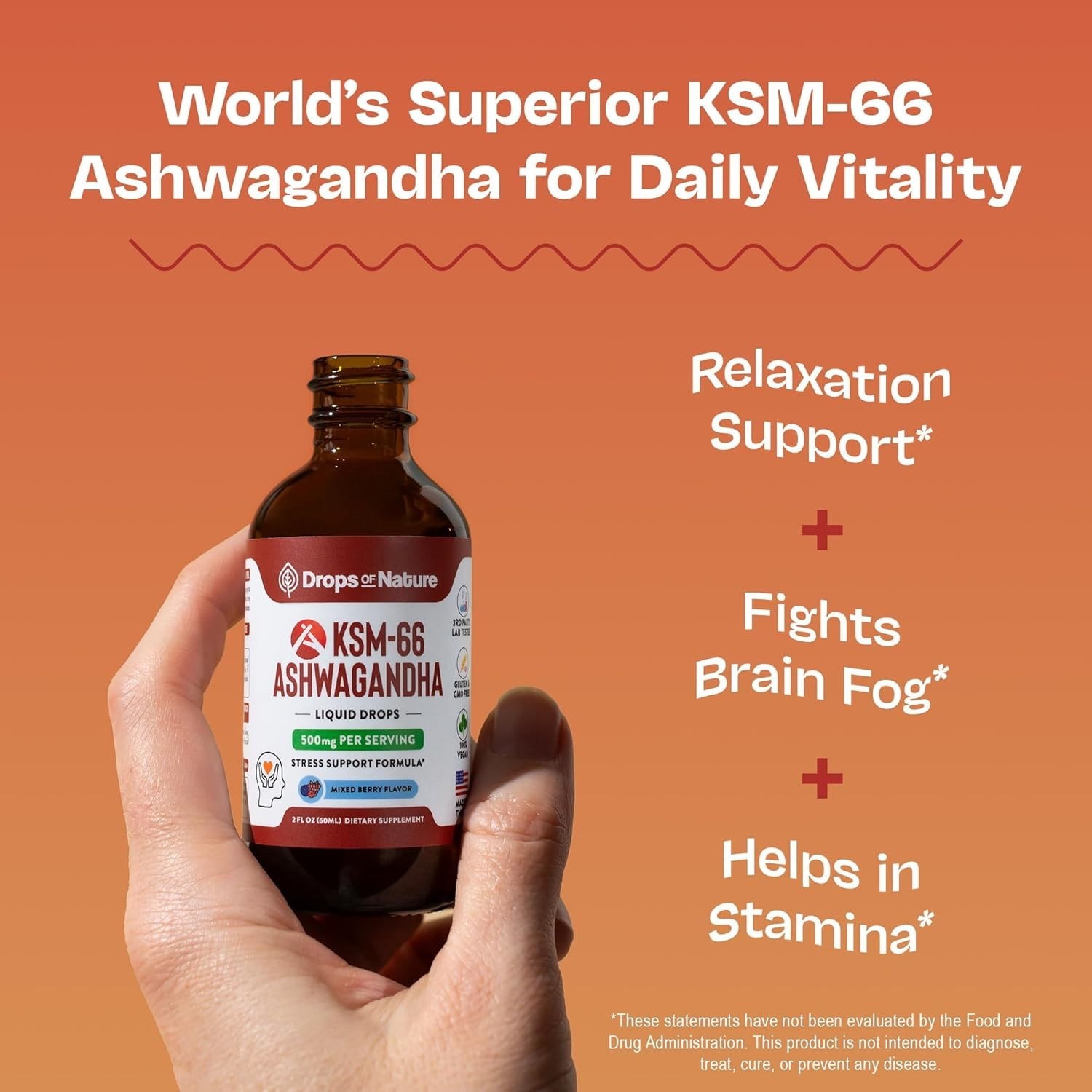 Mixed Berry KSM-66 Ashwagandha Drops – Boost Focus & Energy, Formula, 60ml