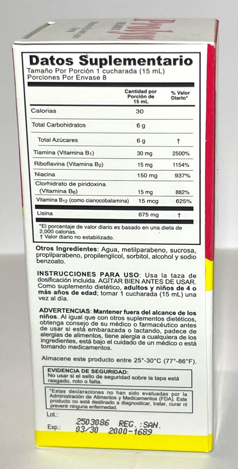 Prolyn Jarabe Adultos * Syrup for Adults 4oz Vitamins B’s for healthy appetite
