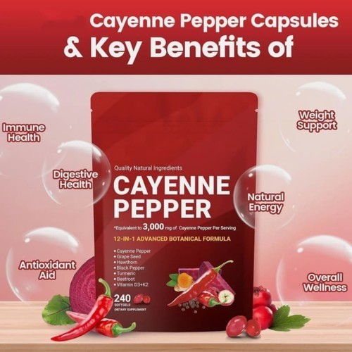 Cayenne Pepper Softgels Supplement, Supports Leg Vein, 240 Softge /1 Bag….