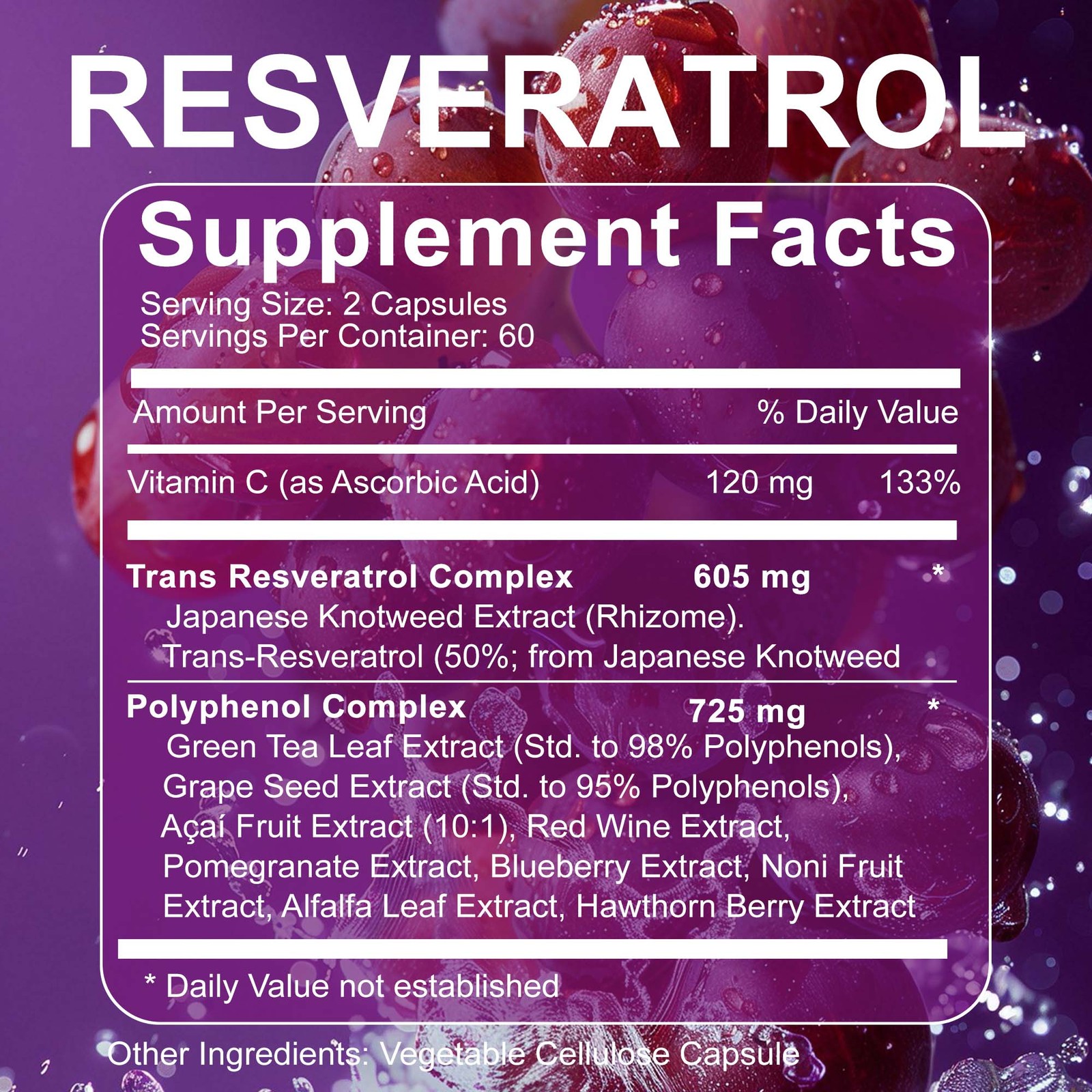 Resveratrol Capsules 1450mg – Natural Antioxidant, Anti Aging, Anti Inflammatory