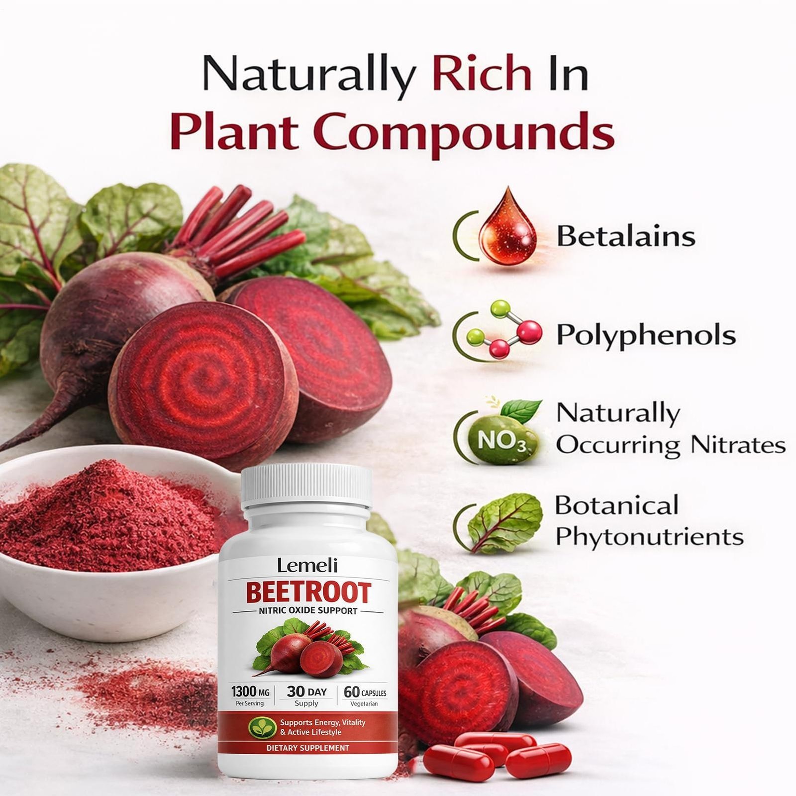 Lemeli Beetroot Capsules 1300mg, Lemeli Beet Root Extract Supplement 60Capsules
