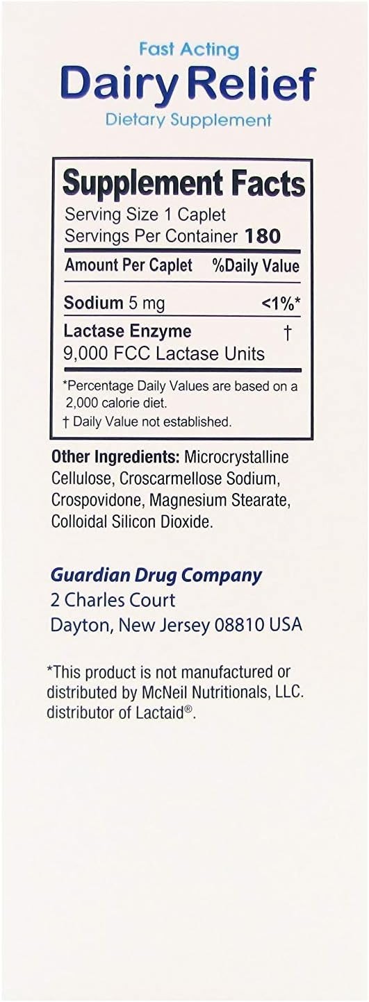 Relieve Lactose Intolerance Quickly – 180 Unflavored Caplets of Maximum Strength