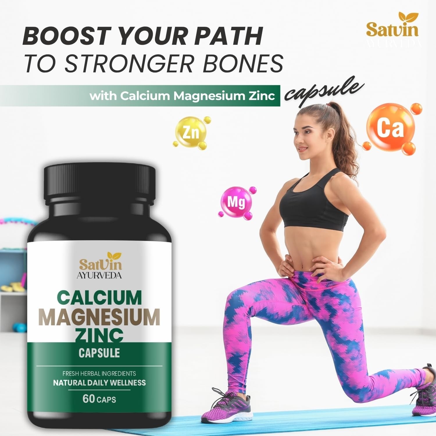 5 Pack SATV.IN Ayurveda Calcium Magnesium Zinc 300 Caps