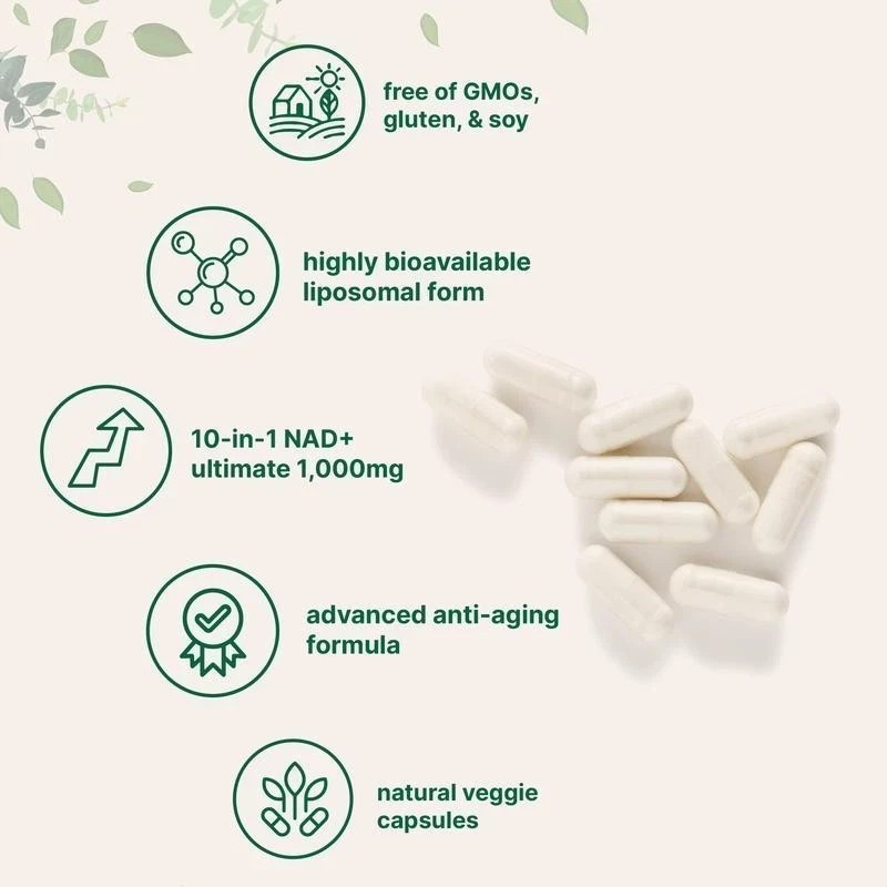 Liposomal NAD+ Ultimate 10-in-1 with Resveratrol ,1000mg | 60 Veggie Capsules
