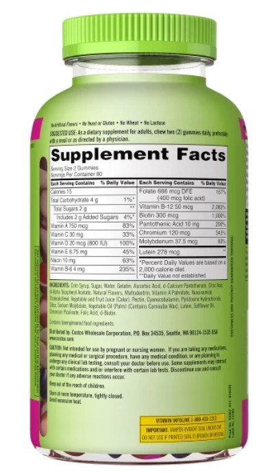 Kirkland Signature Adult Multivitamin, 320 Gummies (2 Bottles, 160 Ct Each)
