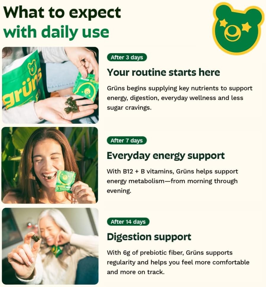 Grüns Superfood Greens Gummies – Digestive & Immune Support – 60ct