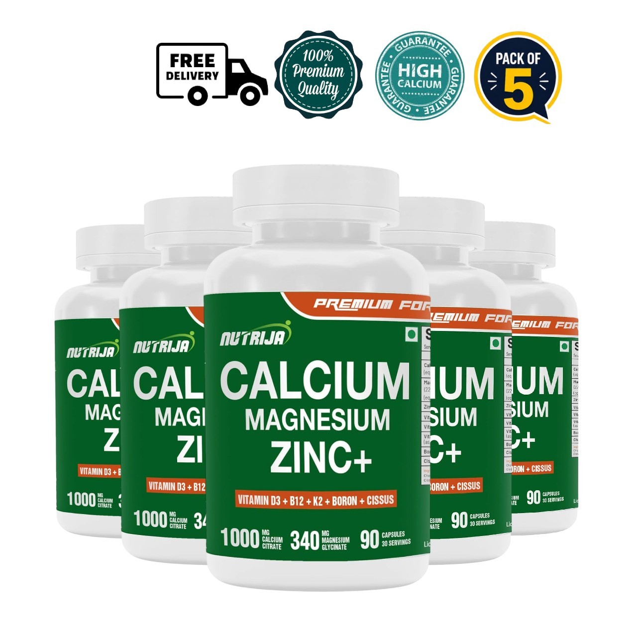5x Nutri.Ja Calcium Magnesium Zinc D3 K2 B12 90 Caps