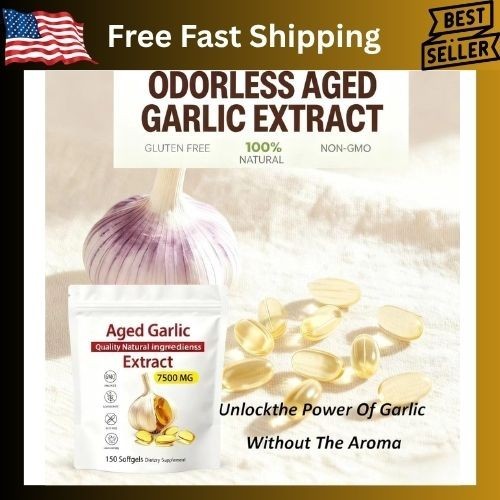 Odorless Garlic 7500mg Per Servings, 300 Softgels | 2 Years Aged Garlic Extra…