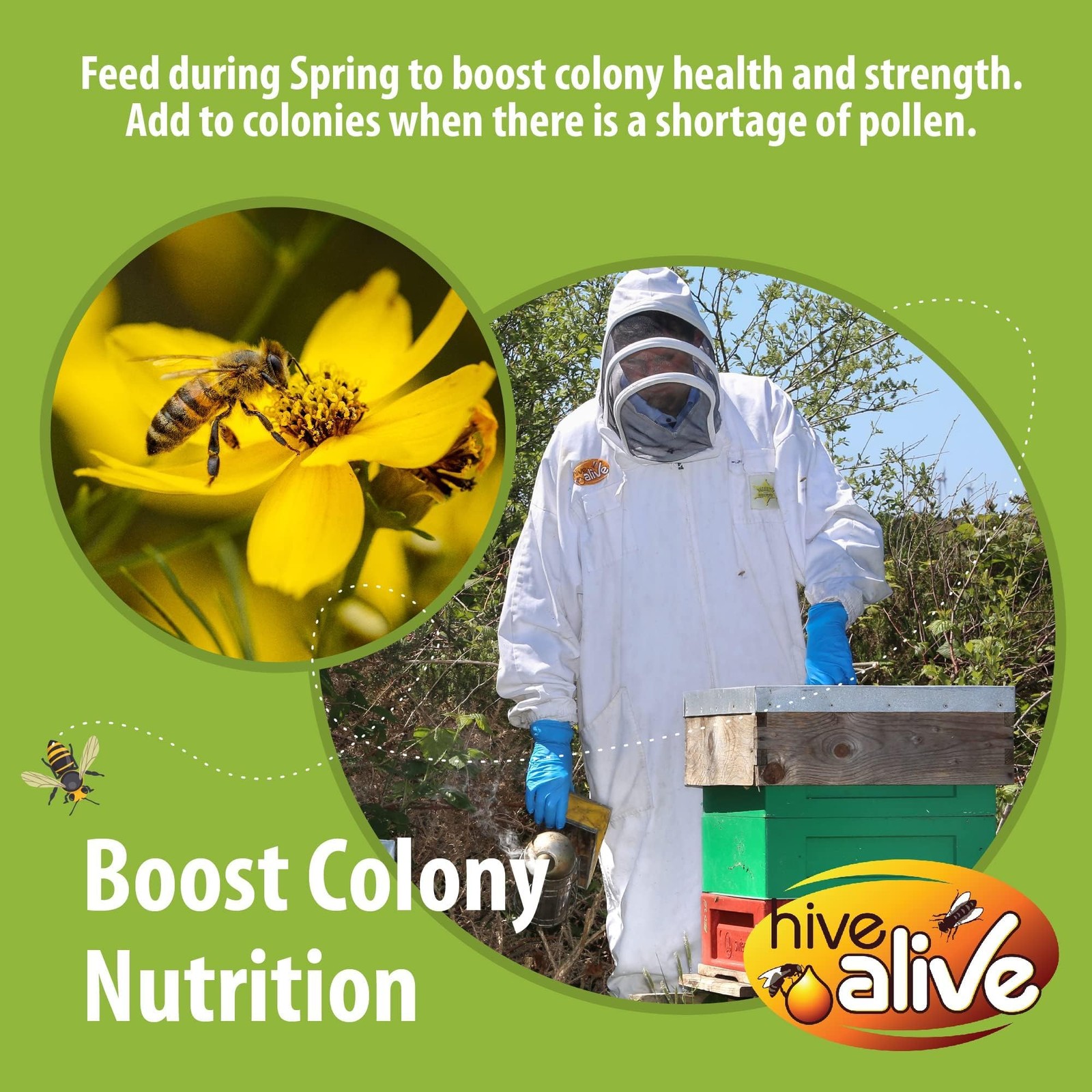 Pollen Patties for Honey Bees 2lb (2x1lb) Bee Food with 15% Real USA Pollen Full
