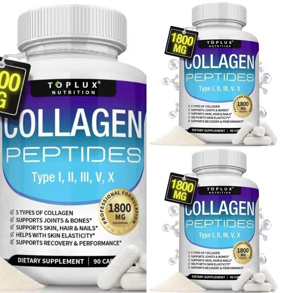 Premium Collagen Peptides🔥 1800 MG Hydrolyzed Anti-Aging (Types I,II,III,V,X)+