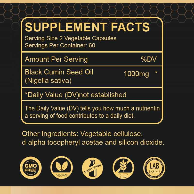 1000mg Black Seed Oil Capsules Cold Pressed – Immune Support 120Capsules Non GMO