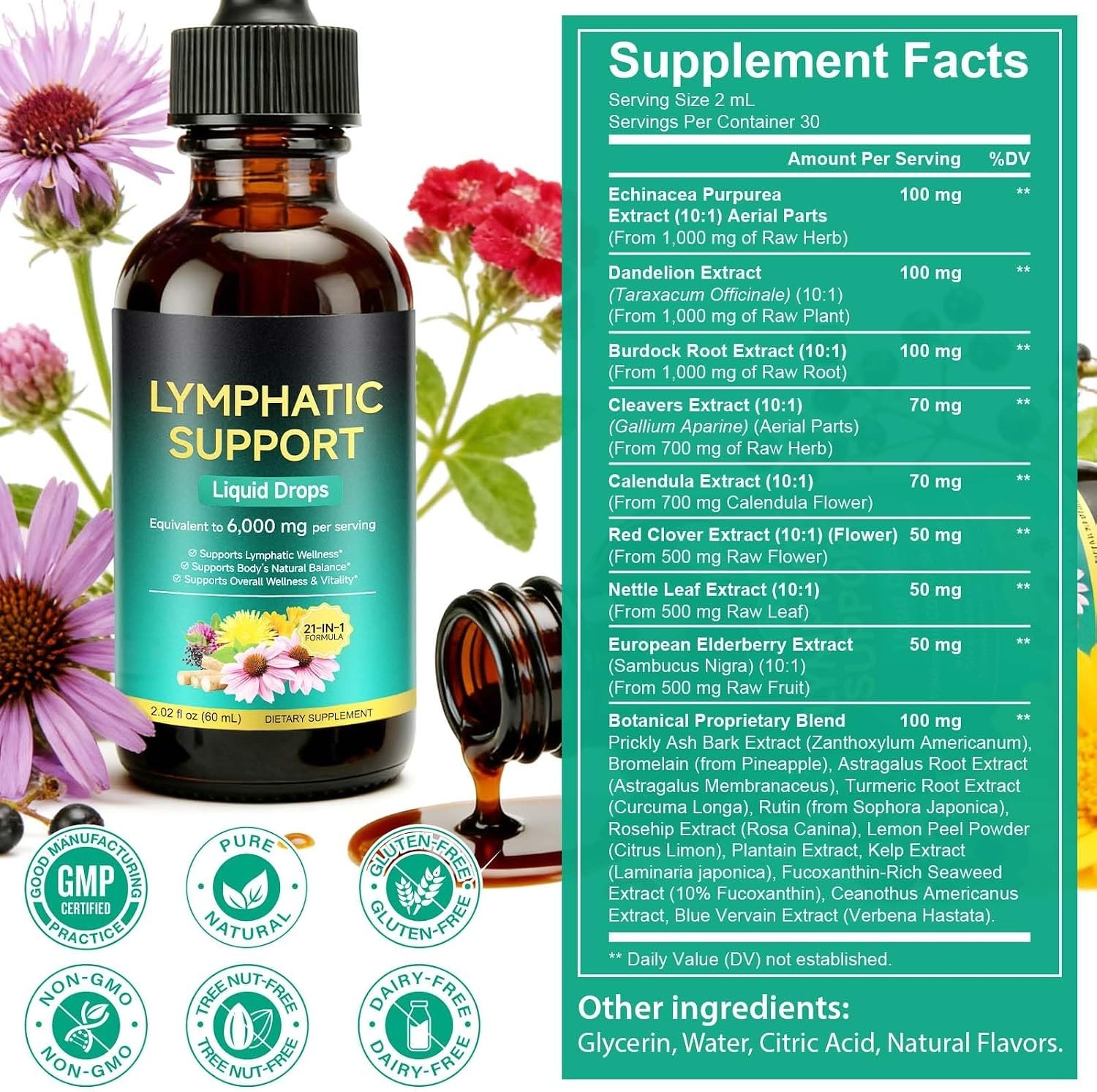 Lymphatic Drainage Drops Liposomal Immune Cleanse Support / Drenaje Linfatico