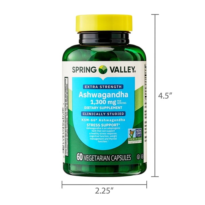 Spring Valley Ashwagandha 1300mg Dietary Supplement 60 Vegetarian Capsules