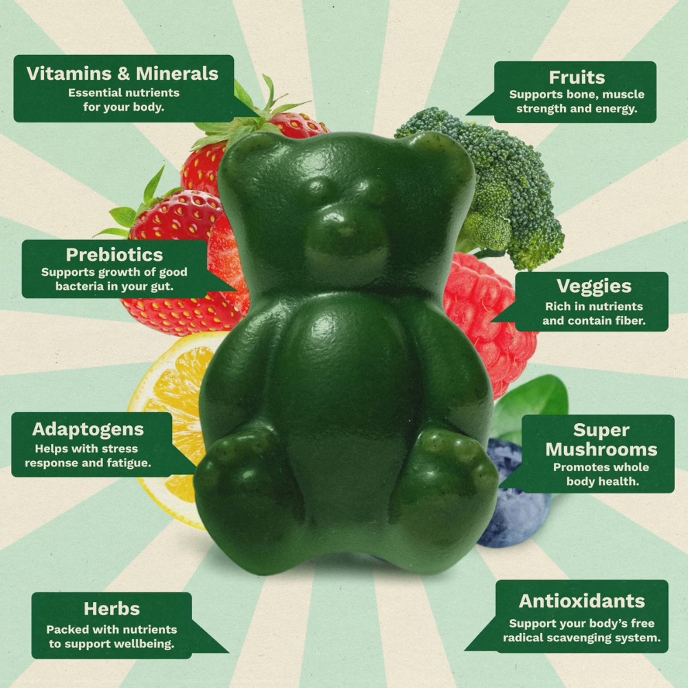 Gruns Adult Sugar Free Superfoods Greens Gummies – 240g/12 Servings