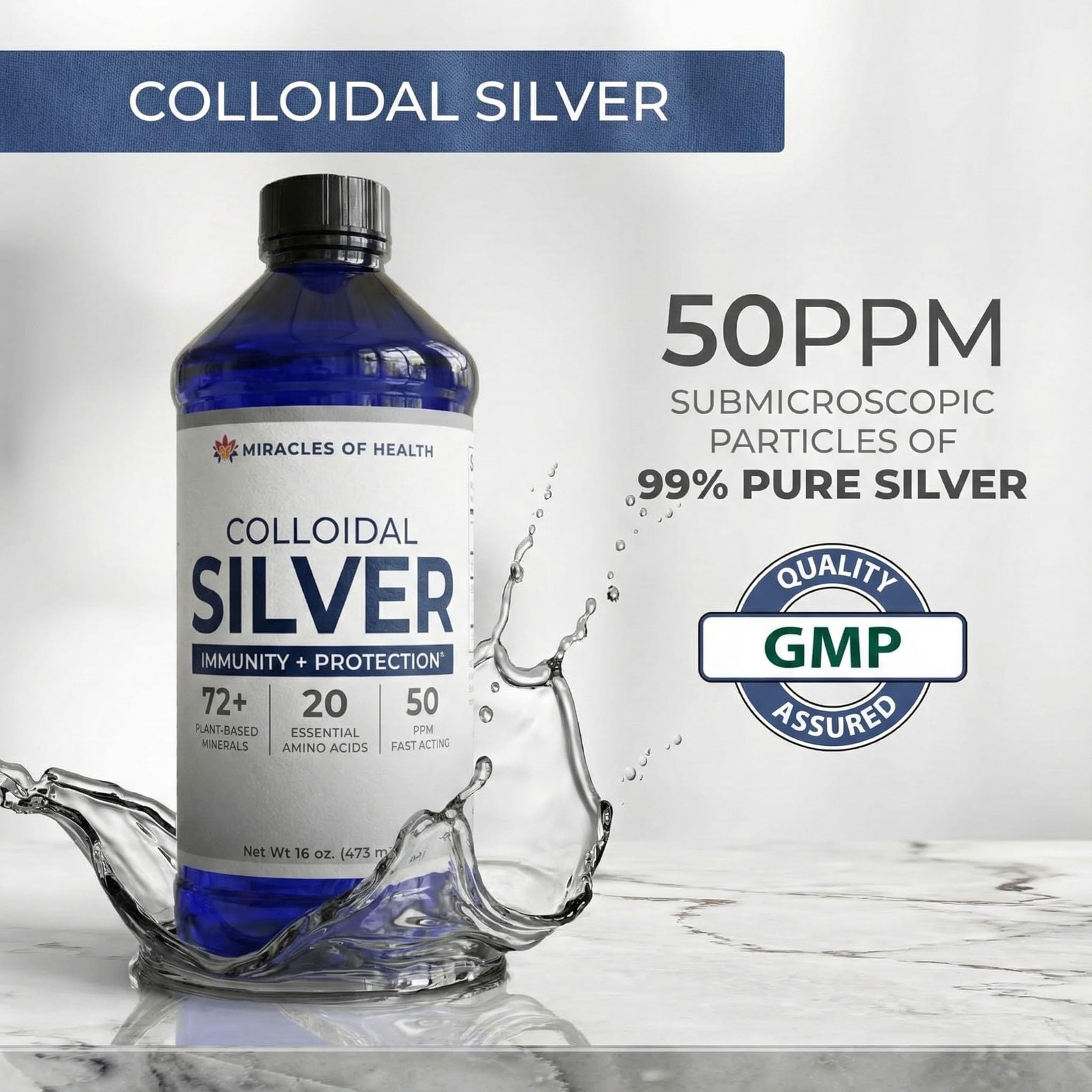 Colloidal Silver 16 oz – 50 PPM Liquid Silver | 16 fl oz Liquid Colloidal Sil…